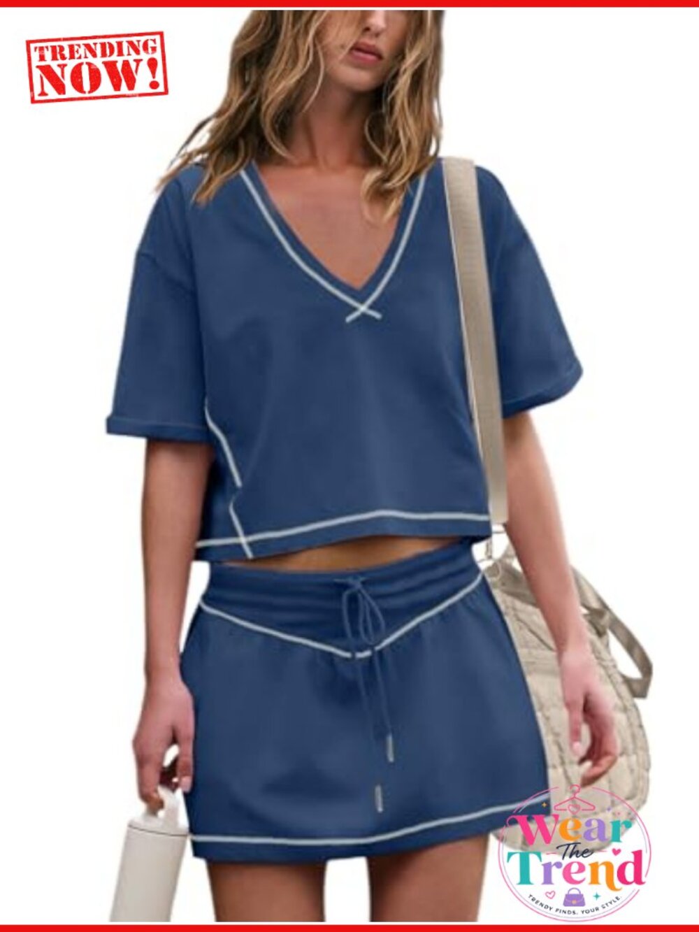 Womens 2 Piece Skort Set V-Neck Crop Top Mini Skirt Built-in Shorts
